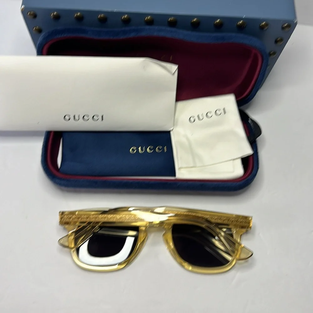 💯 - New Authentic GUCCI GG0182S 006 Transparent Brown/Grey sunglasses